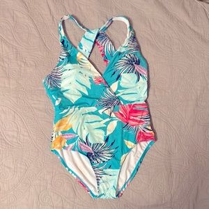 Jantzen one piece bathing suit. Color: Teal multi Size: M